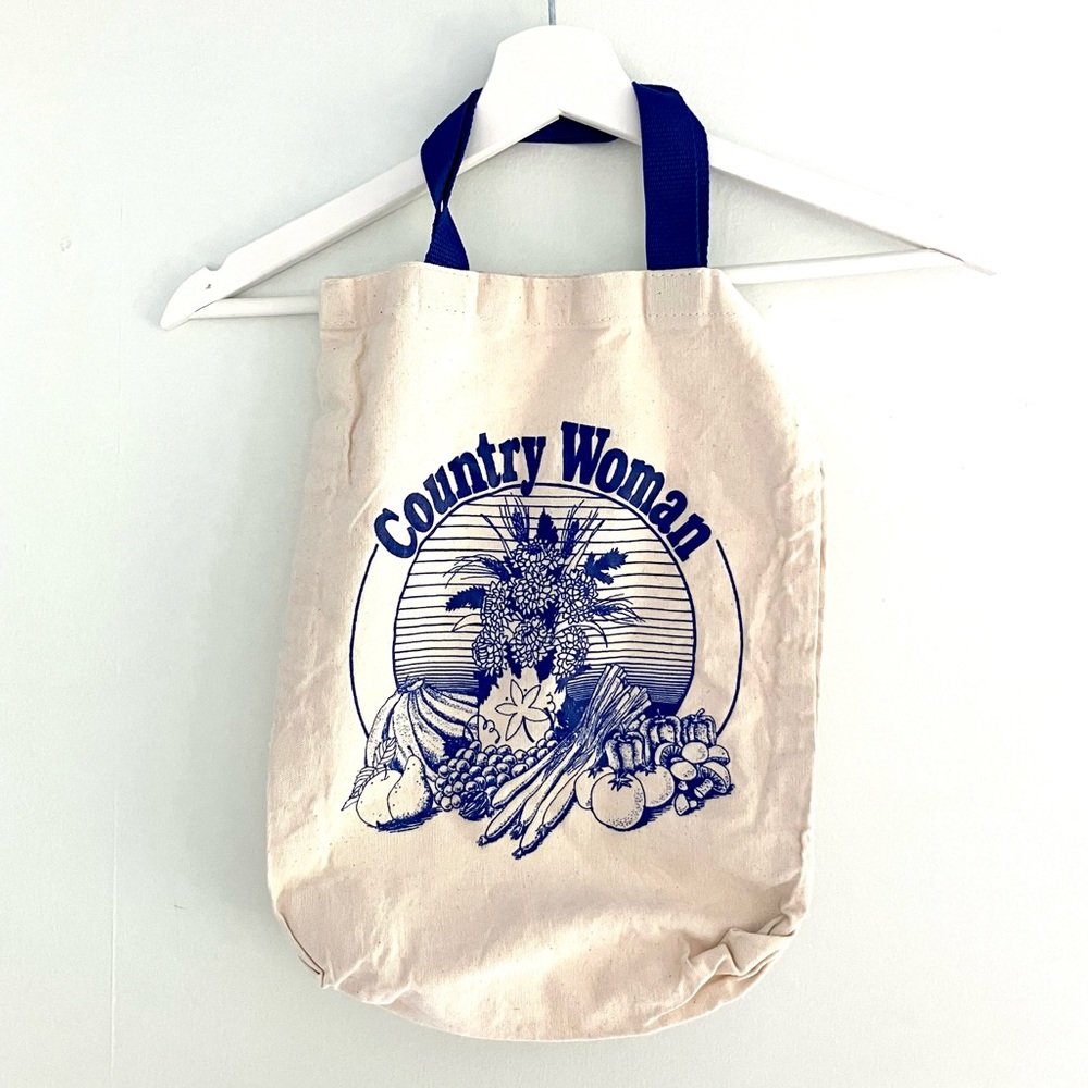 Vintage 70’s country woman produce cream canvas tote bag